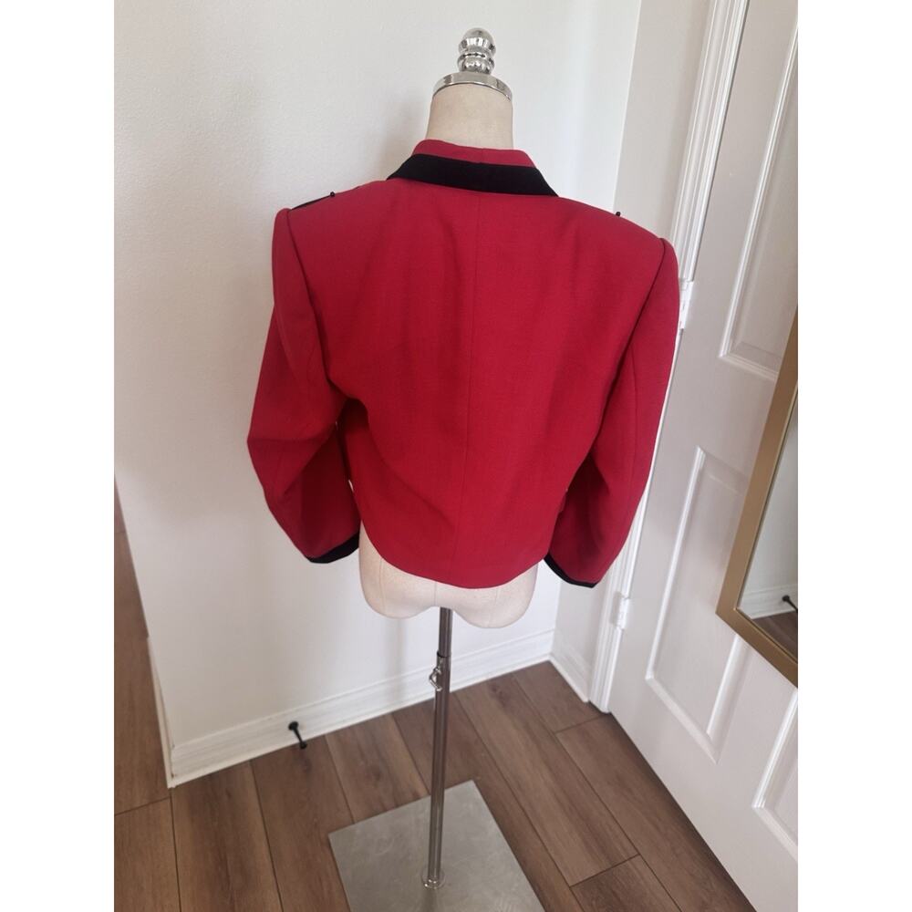 Vintage 80s 90s Red Black Beaded Cropped Short Jacket Open Front Statement MED - Picture 11 of 16